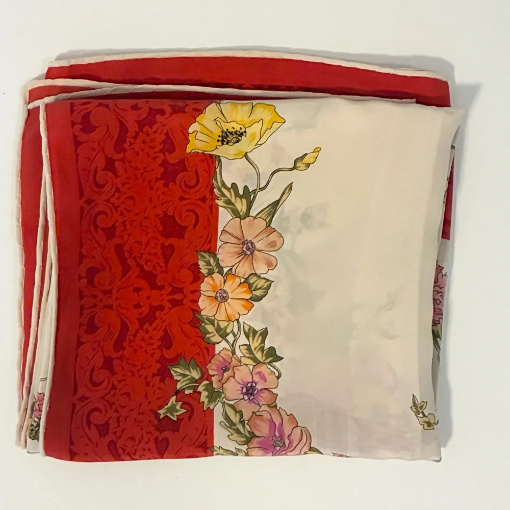 Christian Dior Floral Red and Cream Scarf
